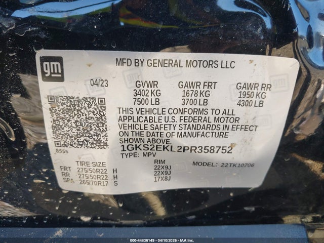 2023 Gmc Yukon 4wd Denali Ultimate მანქანა იყიდება აუქციონზე, vin: 1GKS2EKL2PR358752, აუქციონის ნომერი: 44836149