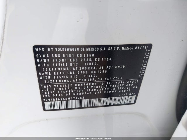 44836157 :رقم المزاد ، 3VV1B7AX5KM177762 vin ، 2019 Volkswagen Tiguan 2.0t S مزاد بيع