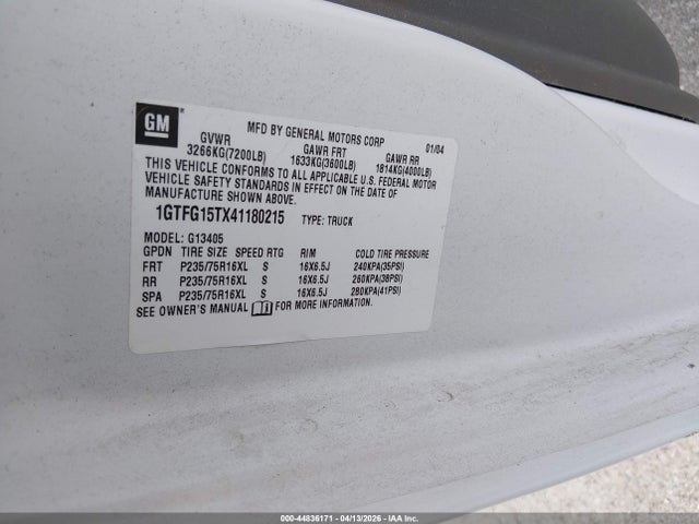 Aukcja sprzedaży 2004 Gmc Savana Standard, vin: 1GTFG15TX41180215, numer aukcji: 44836171