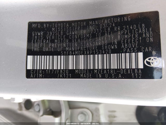 Aukcja sprzedaży 2024 Toyota Corolla Le, vin: 5YFB4MDEXRP153420, numer aukcji: 44836172