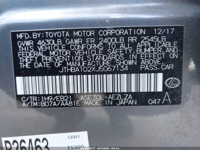 Lexus IS 300 2018 JTHBA1D2XJ5067134 Image 9