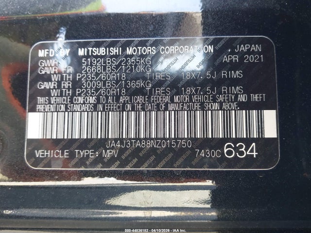 JA4J3TA88NZ015750 Mitsubishi Outlander Es 2.5 2wd