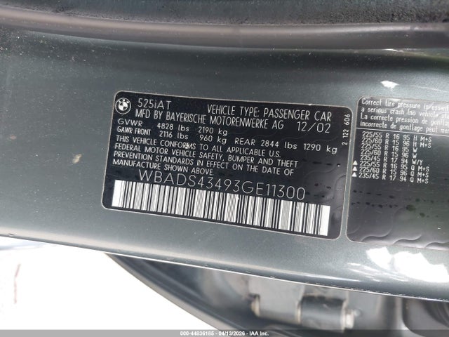 Продаж на аукціоні авто 2003 Bmw 525ita, vin: WBADS43493GE11300, номер лоту: 44836185