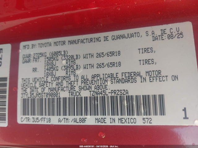 2025 Toyota Tacoma Sr5 მანქანა იყიდება აუქციონზე, vin: 3TYLB5JN5ST090801, აუქციონის ნომერი: 44836191