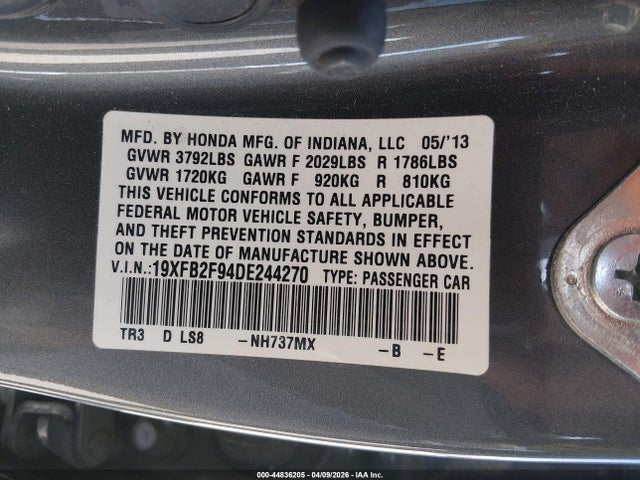 Продажа на аукционе авто 2013 Honda Civic Ex-l, vin: 19XFB2F94DE244270, номер лота: 44836205