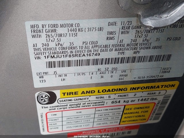 Продаж на аукціоні авто 2024 Ford Expedition Xl, vin: 1FMJU1F85REA16749, номер лоту: 44836206
