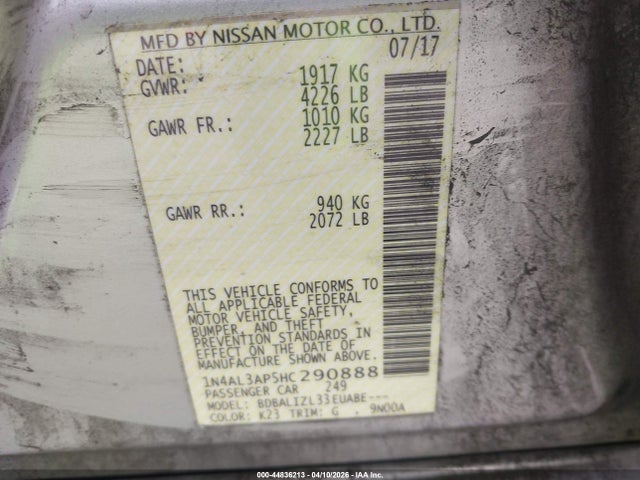 Nissan Altima 2.5 Sv 2017 1N4AL3AP5HC290888 Image 9