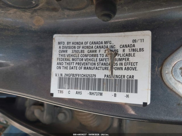 Aukcja sprzedaży 2012 Honda Civic Ex-l, vin: 2HGFB2F91CH525379, numer aukcji: 44836227