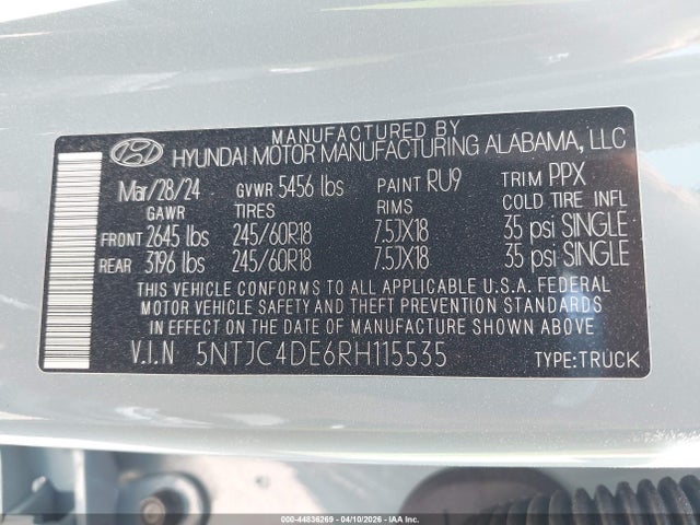 Продаж на аукціоні авто 2024 Hyundai Santa Cruz Sel, vin: 5NTJC4DE6RH115535, номер лоту: 44836269