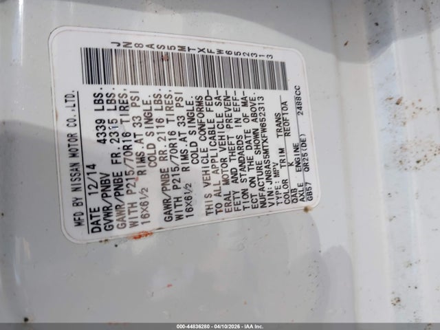 Aukcja sprzedaży 2015 Nissan Rogue Select S, vin: JN8AS5MTXFW652313, numer aukcji: 44836280