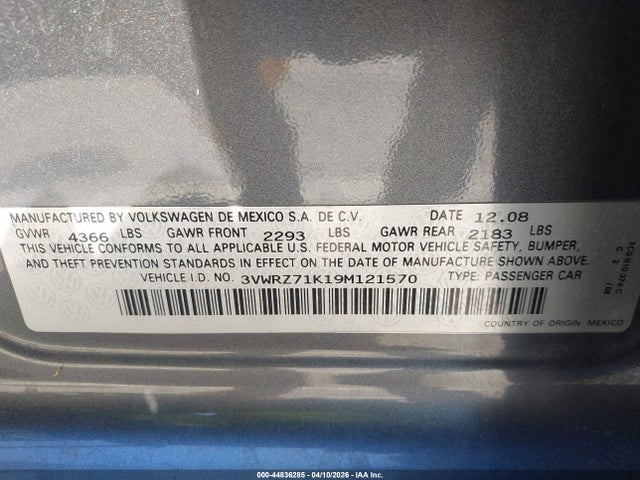 Продаж на аукціоні авто 2009 Volkswagen Jetta Se, vin: 3VWRZ71K19M121570, номер лоту: 44836285