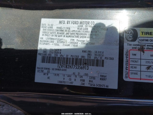 2007 FORD MUSTANG 1ZVFT82H775356913 Photo 8
