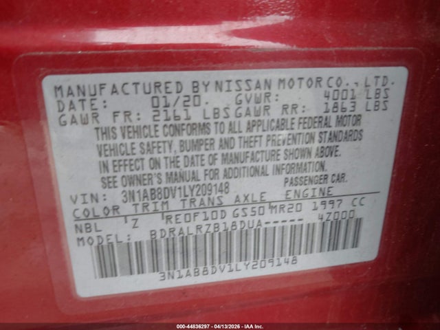 Aukcja sprzedaży 2020 Nissan Sentra Sr Xtronic Cvt, vin: 3N1AB8DV1LY209148, numer aukcji: 44836297