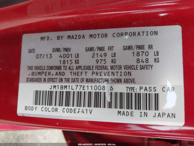 Aukcja sprzedaży 2014 Mazda Mazda3 I Touring, vin: JM1BM1L77E1100836, numer aukcji: 44836302