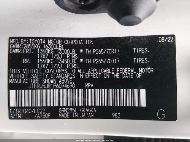 JTERU5JR1P6094690 Toyota 4runner Trd Off Road Premium