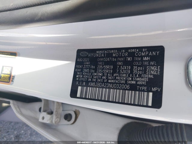 Aukcja sprzedaży 2022 Hyundai Tucson Plug-in Hybrid Sel, vin: KM8JBDA23NU032006, numer aukcji: 44836317