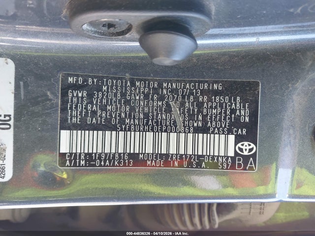 44836326 :رقم المزاد ، 5YFBURHE0EP000868 vin ، 2014 Toyota Corolla Le مزاد بيع