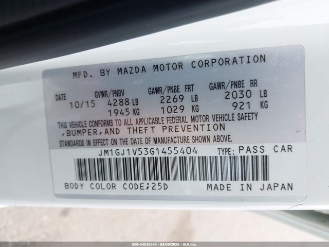 JM1GJ1V53G1455404 Mazda Mazda6 I Touring