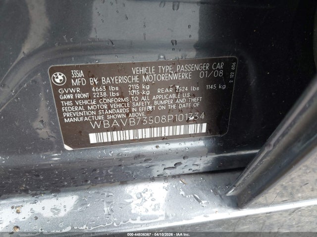 Продажа на аукционе авто 2008 Bmw 335i, vin: WBAVB73508P101734, номер лота: 44836367