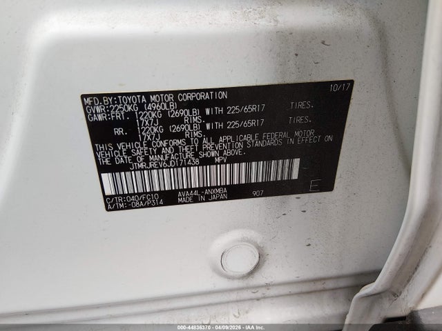 44836370 :رقم المزاد ، JTMRJREV6JD171438 vin ، 2018 Toyota Rav4 Hybrid Xle مزاد بيع