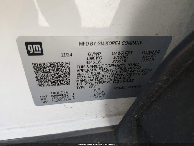 KL77LHEP7SC179842 Chevrolet Trax Fwd Lt