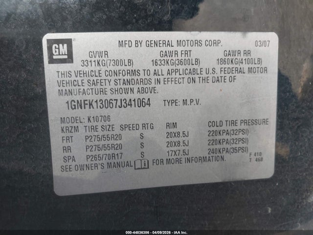 2007 CHEVROLET TAHOE 1GNFK13067J341064 Photo 8