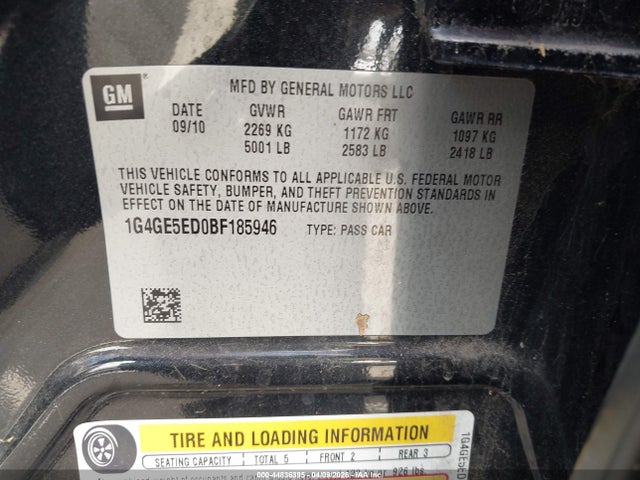 44836395 :رقم المزاد ، 1G4GE5ED0BF185946 vin ، 2011 Buick Lacrosse Cxs مزاد بيع
