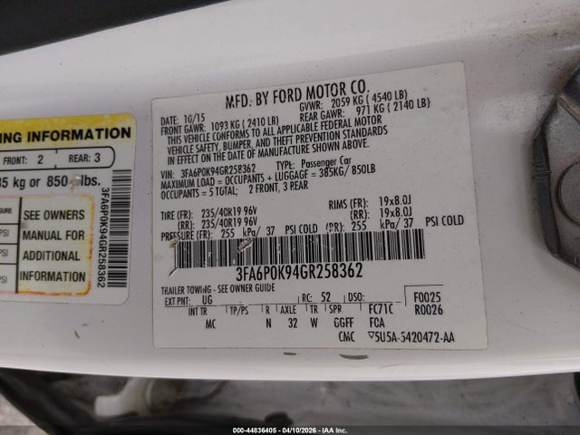 Ford Fusion Titanium 2016 3FA6P0K94GR258362 Image 9
