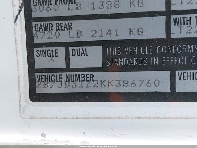 44836434 :رقم المزاد ، 2B7JB31Z2KK386760 vin ، 1989 Dodge Ram Van B350 مزاد بيع