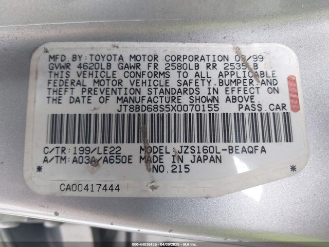 Продаж на аукціоні авто 1999 Lexus Gs 300, vin: JT8BD68S5X0070155, номер лоту: 44836436