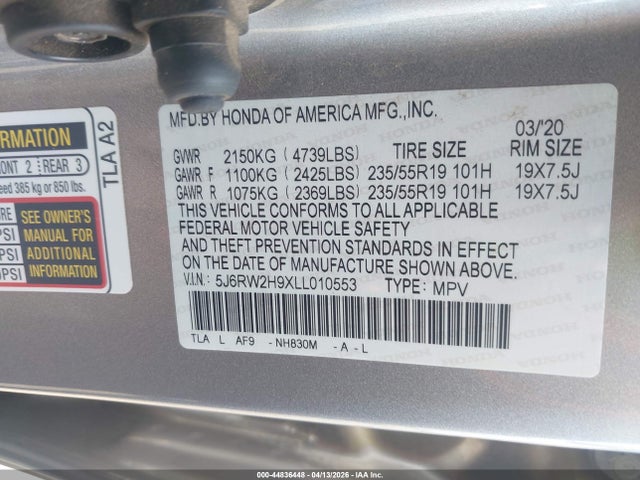 5J6RW2H9XLL010553 Honda Cr-v Awd Touring
