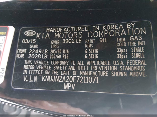 2015 Kia Soul მანქანა იყიდება აუქციონზე, vin: KNDJN2A20F7211071, აუქციონის ნომერი: 44836455