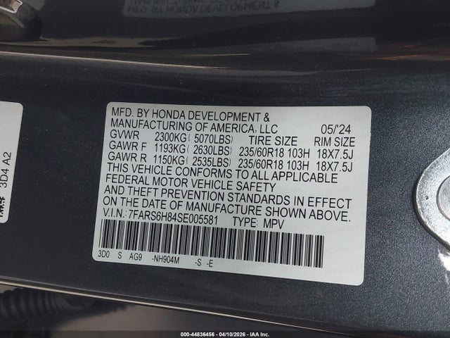7FARS6H84SE005581 Honda Cr-v Hybrid Sport-l