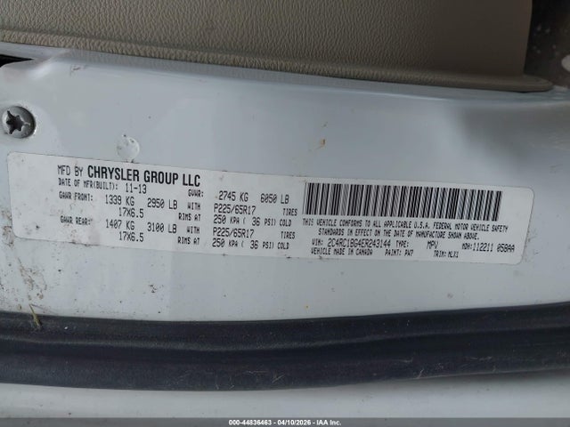 Aukcja sprzedaży 2014 Chrysler Town & Country Touring, vin: 2C4RC1BG4ER243144, numer aukcji: 44836463