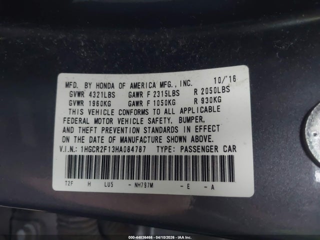 1HGCR2F13HA084787 Honda Accord Sport Se