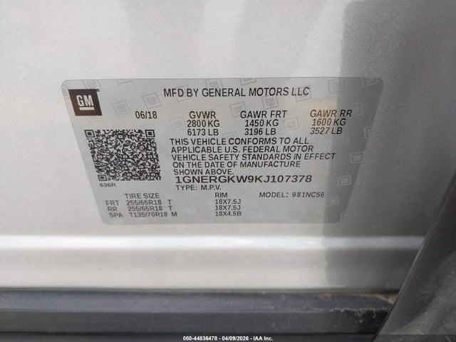 1GNERGKW9KJ107378 Chevrolet Traverse 1lt