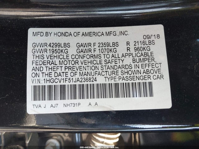 1HGCV1F51JA236824 Honda Accord Ex-l