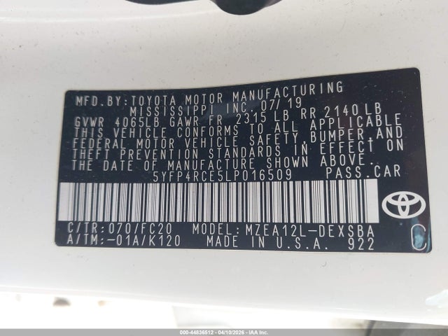 Продаж на аукціоні авто 2020 Toyota Corolla Se, vin: 5YFP4RCE5LP016509, номер лоту: 44836512