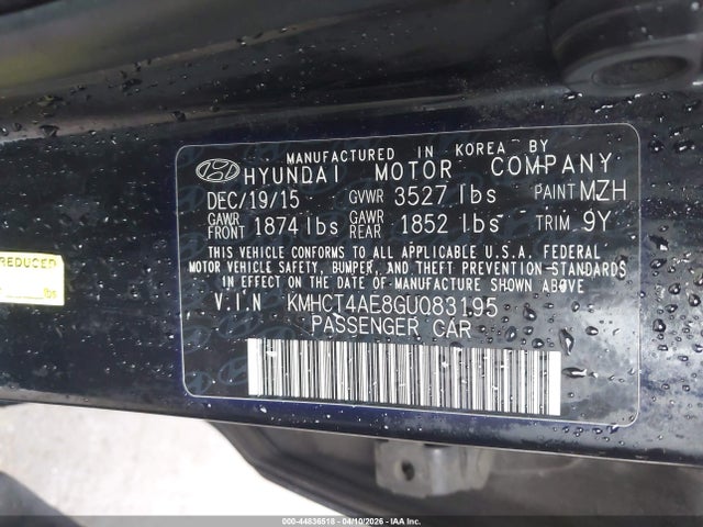 2016 Hyundai Accent Se მანქანა იყიდება აუქციონზე, vin: KMHCT4AE8GU083195, აუქციონის ნომერი: 44836518