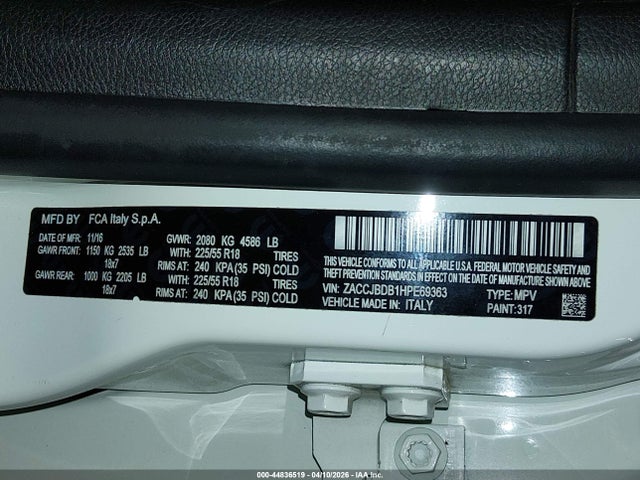 Продаж на аукціоні авто 2017 Jeep Renegade Limited 4x4, vin: ZACCJBDB1HPE69363, номер лоту: 44836519