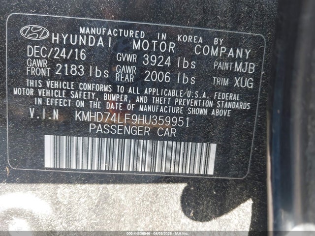 KMHD74LF9HU359951 Hyundai ELANTRA SE