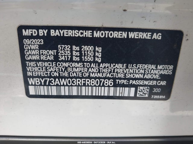 2024 Bmw I4 Gran Coupe Edrive40 მანქანა იყიდება აუქციონზე, vin: WBY73AW03RFR80786, აუქციონის ნომერი: 44836554