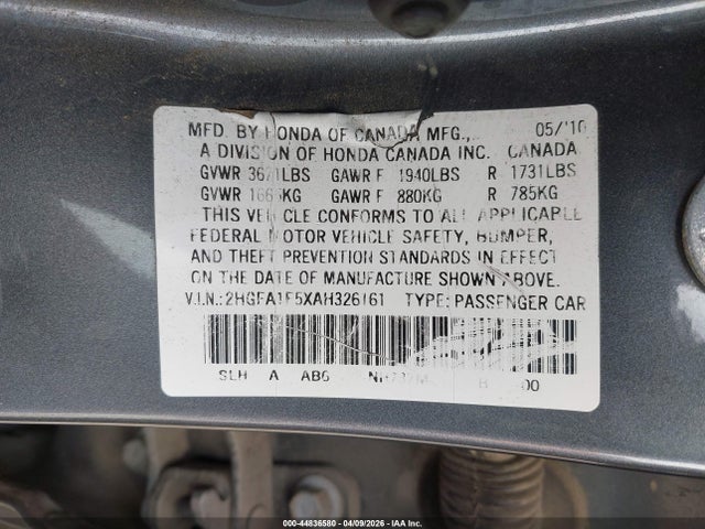 2010 Honda Civic Lx მანქანა იყიდება აუქციონზე, vin: 2HGFA1F5XAH326161, აუქციონის ნომერი: 44836580