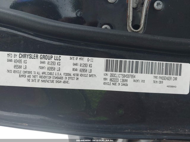 Продаж на аукціоні авто 2011 Dodge Charger Police, vin: 2B3CL1CT5BH597954, номер лоту: 44836584