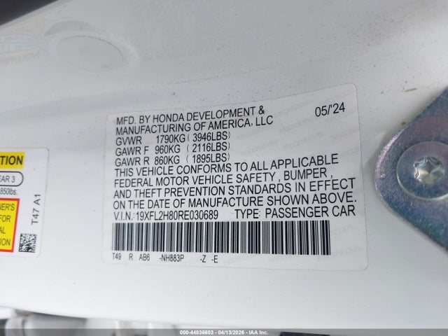 19XFL2H80RE030689 Honda Civic Sport