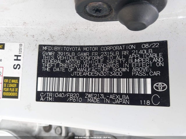 Toyota Corolla Hybrid Le 2022 JTDEAMDE5N3013400 Image 8