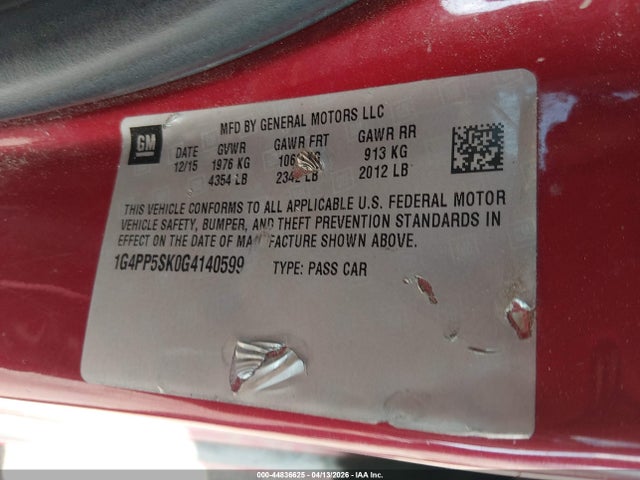 Продаж на аукціоні авто 2016 Buick Verano, vin: 1G4PP5SK0G4140599, номер лоту: 44836625