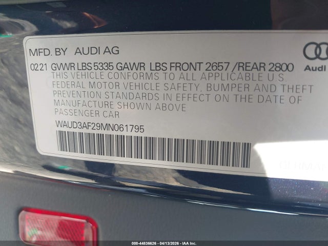 Продаж на аукціоні авто 2021 Audi A6 Sport Premium 45 Tfsi Quattro S Tronic, vin: WAUD3AF29MN061795, номер лоту: 44836626