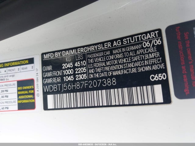 Продаж на аукціоні авто 2007 Mercedes-benz Clk 350, vin: WDBTJ56H87F207388, номер лоту: 44836635
