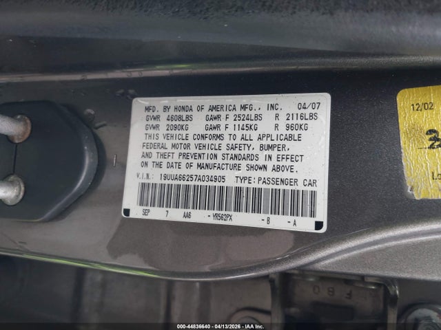 Продаж на аукціоні авто 2007 Acura Tl 3.2, vin: 19UUA66257A034905, номер лоту: 44836640